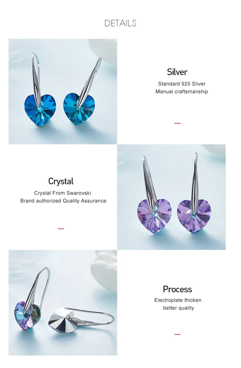 Женские серьги Warme Farben с кристаллами Swarovski, S925, серебристые, синие, в форме сердца, серьги-капли, хорошее ювелирное изделие, вечерние серьги