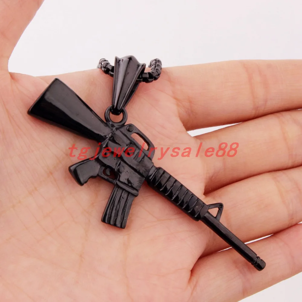 Новый дизайн черный-цвет M16 Submachine Gun кулон из нержавеющей стали крутое мужское