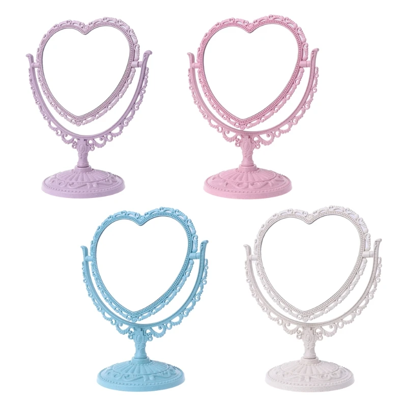 

2Sides Heart-shaped Dormitory Love Benchtop Mirror Decoration Girl Heart Pink Colour Peach Makeup Dressing Mirror