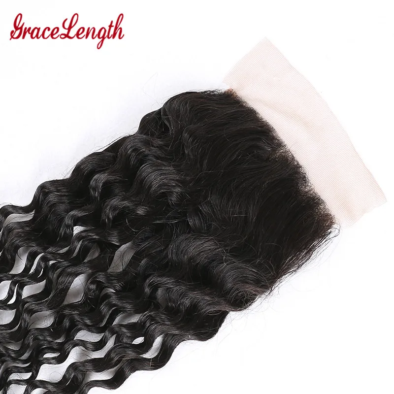 Indian Virgin Hair Deep Wave Closure Human 7A Grade Curly Swiss Lace 4x4 One Bundle |