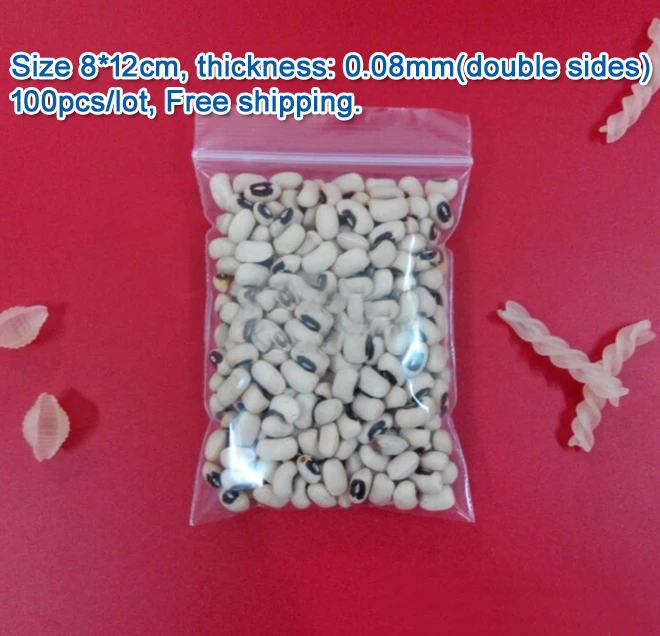

100pcs/lot high quality Transparent PE Zip Lock jewelry Gift Packaging Bags, 8*12cm clear plastic bags for clothing storage