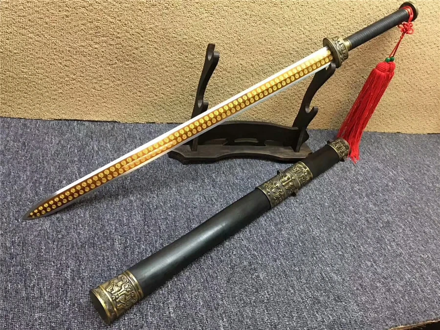 Благоприятный китайский меч династии Хань Цзянь Ebonywood Scabbard позолоченный острый