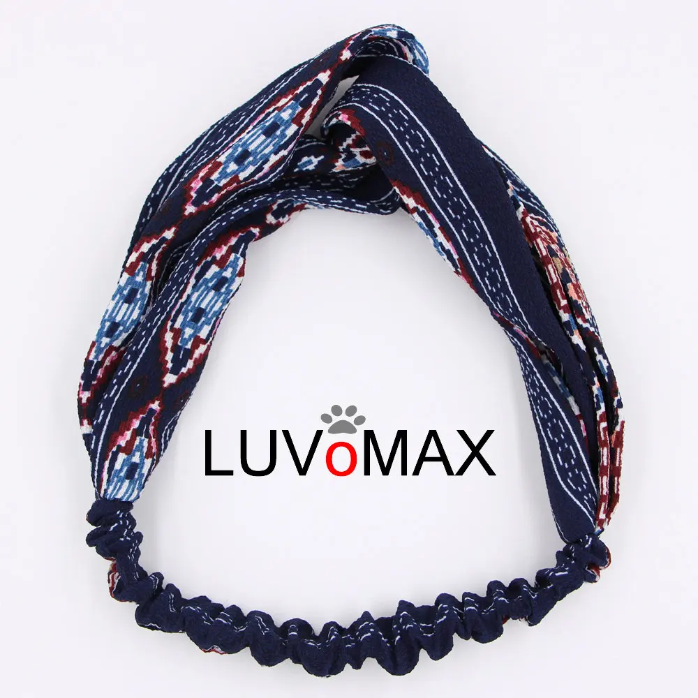 Striped Navy Blue Повязка на голову в стиле барокко с цветочным принтом, винтажная повязка на голову для женщин, аксессуары для волос, полосатая эластичная повязка на голову, головной убор - Цвет: Striped Navy Blue