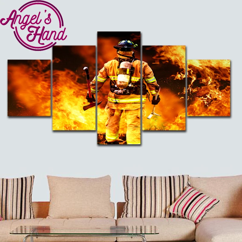 

firefighters diy 3d mosaic diamond painting cross stitch Fireman 5pcs/set full square drill 5d diamond embroidery multi-picture