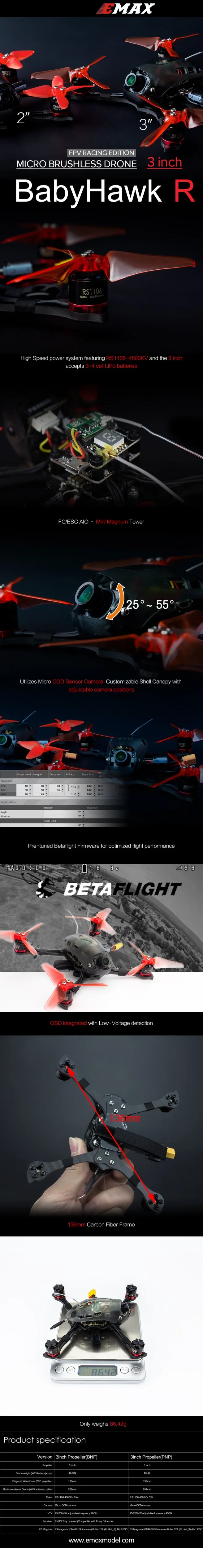 Официальная батарея для Emax babyhawk-R Racing(R) PNP/BNF RC Plane Edition 136 мм F3 Magnum Mini 5,8G RC Квадрокоптер FPV гоночный Дрон 3 S/4S
