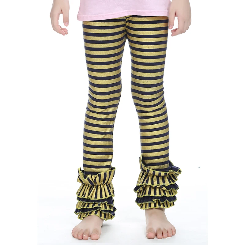 Леггинсы в горошек с оборками для девочек черные золотые блестящие штаны