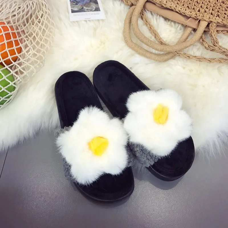 DreamShining New Winter Women's Slippers Cute Flowers Smiling Plush Personalized Cotton Home Shoes | Обувь