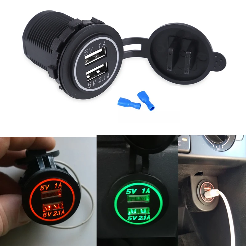 Автомобильное зарядное устройство с двумя USB портами 12 В 24 1 А/2 А со светодиодной