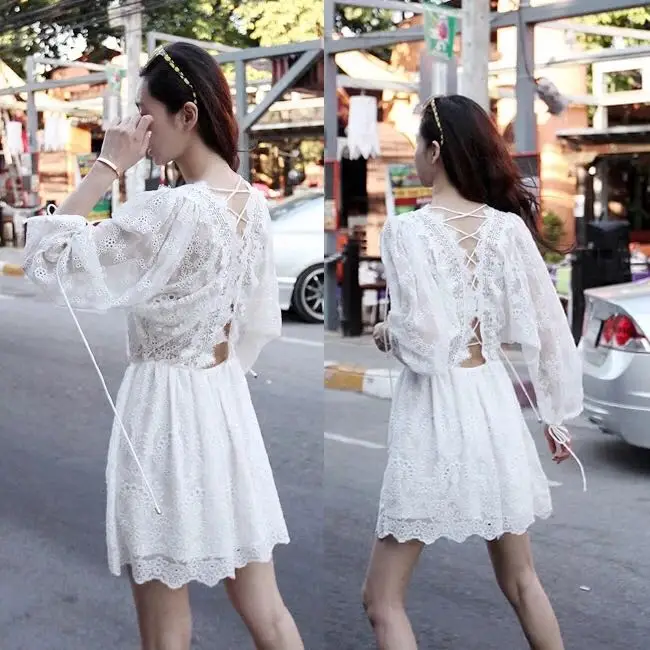 Высокое качество летние платья открытое женское платье с лямкой на шее