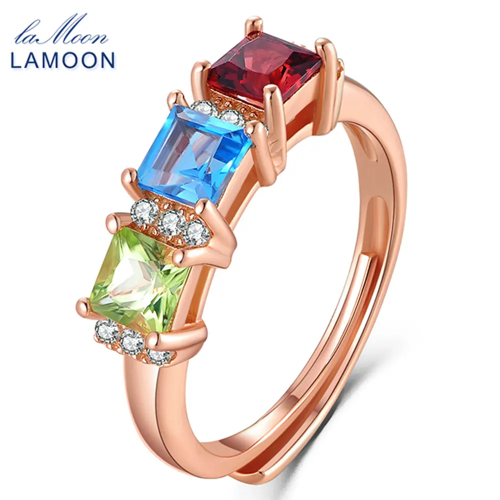LAMOON 1.5ct 5 мм квадратный Красный Гранат Зеленый Перидот синий топаз 925 Стерлинговое