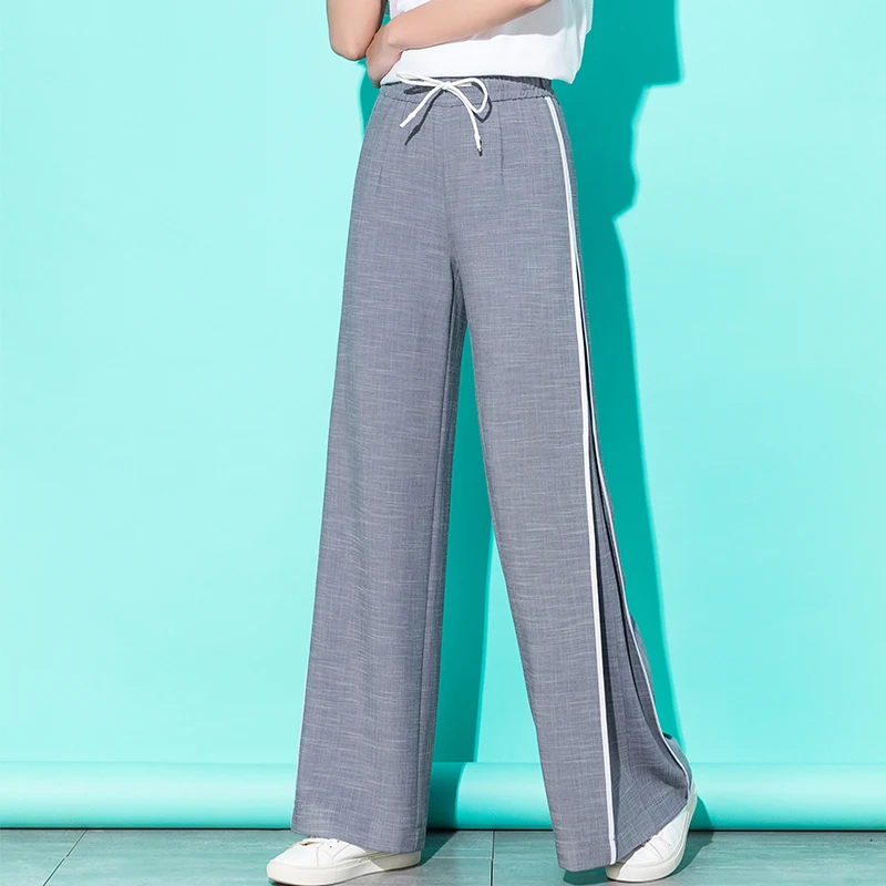 Light blue Женские весенние широкие брюки с высокой талией, повседневные свободные длинные штаны палаццо, Белые Серые мешковатые штаны, корейский стиль размера плюс - Цвет: Light blue