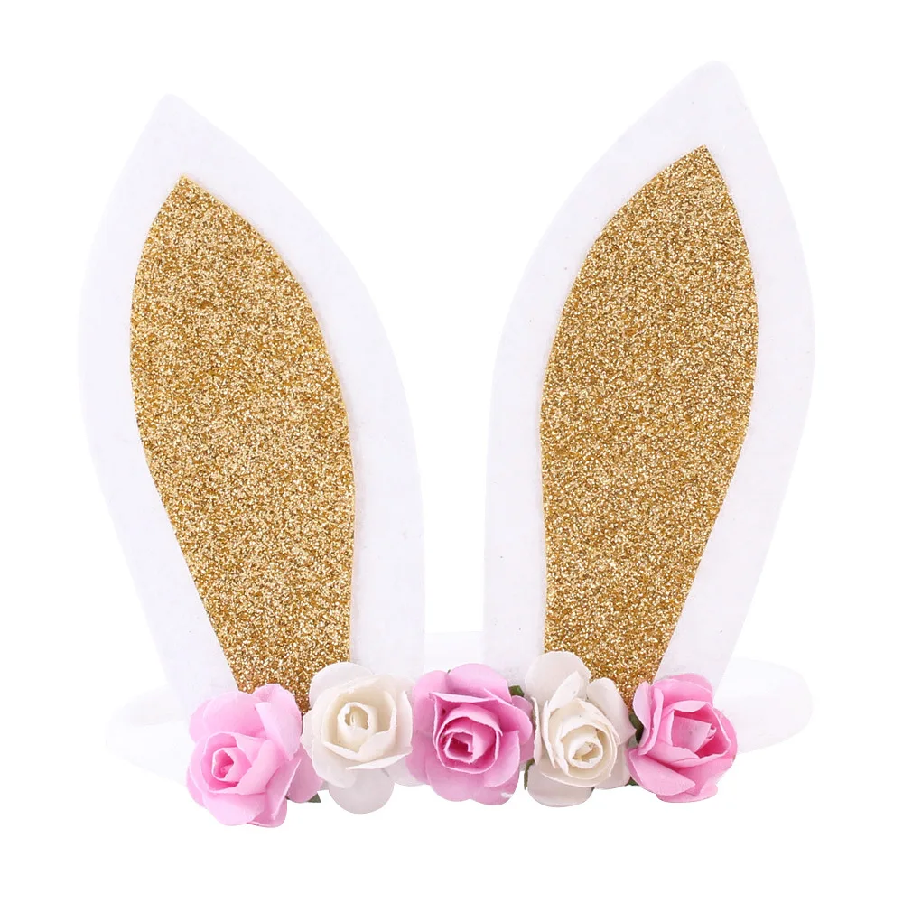 

1pcs ON SALE Glitter Rabbit Ears Headband Kids Flower Nylon Hair Bands Girls Bunny Nylon Headbands Easter Hair Accessories