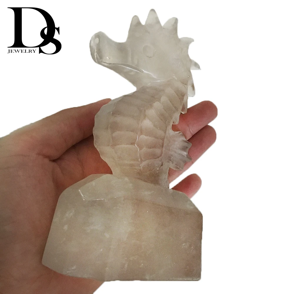 

15cm Natural Clear Quartz Crystal Hand Carved Seahorse Figurine Wild Life Figurine Handmade Craft Home Office Decoration Gift