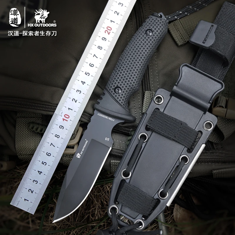 

Нож HX Outdoor D2 с фиксированным лезвием, многофункциональные уличные ножи с резиновой рукояткой, для выживания, кемпинга, самообороны, инструме...