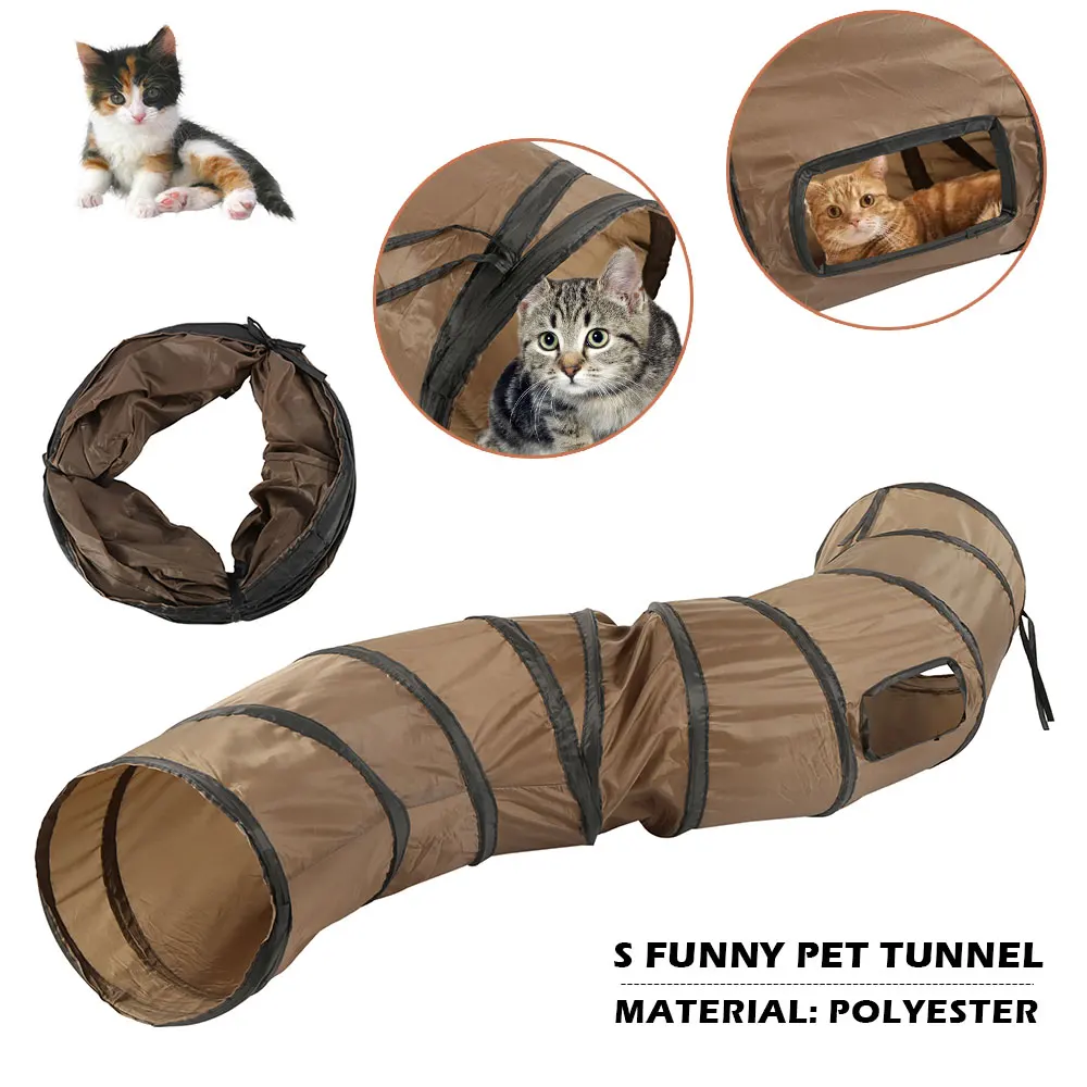 &quotS&quot Забавный туннель для домашних животных кошка игра коричневый складной 1