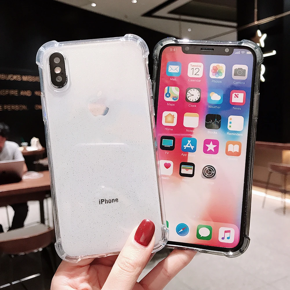 QJW с сияющими блестками анти стук чехол для телефона iPhone 6 6S 7 8 Plus X XS XR Макс моды