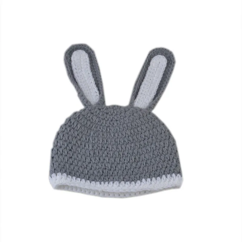 

Photography Photo Prop Hat Cap Set Outfit Newborn Baby Crochet Knit Costume Newborn Baby Boy Gray Rabbit Knit Clothes Prop Outf