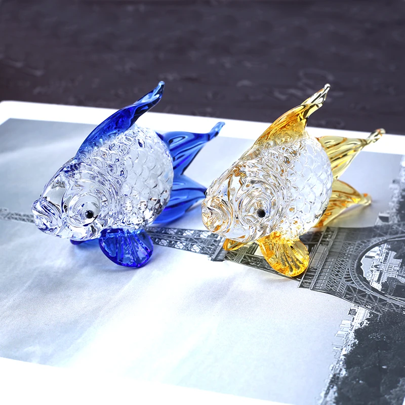 Crystal Goldfish Miniature Figurine Handmade Glass Animal Crystal Craft Glass Home Decor Gift Fish Trinket Ornament