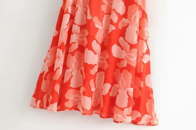 Boho Summer New Women's Fashion Chest Pad Flower Print Backless Lace Up Spaghetti Strap Sexy Holiday Maxi Dress L