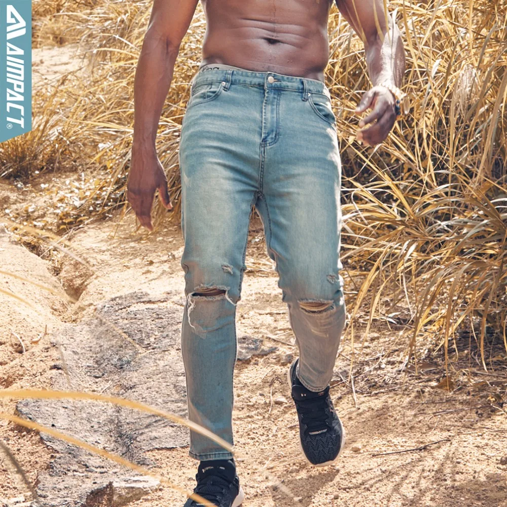 Джинсы Aimpact мужские облегающие джинсы с дырками до колена|Мужские джинсы| |