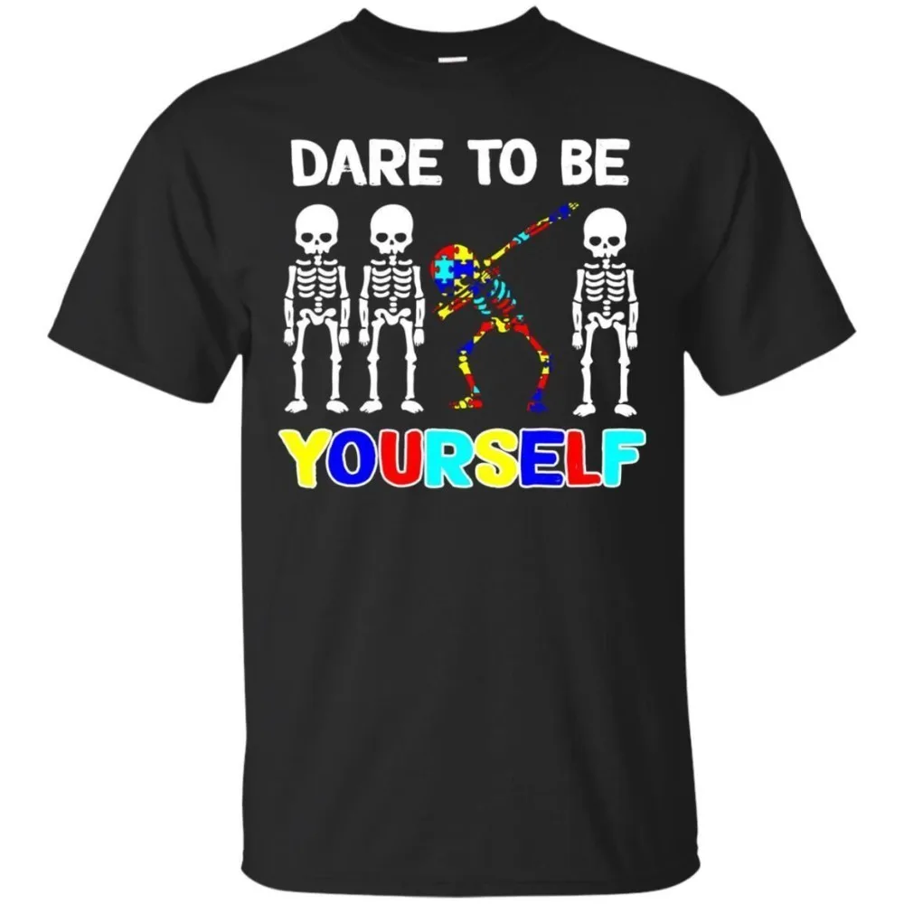

2019 New 100% Cotton Quality Funny O Neck Sleketon Dabbing Yourself Different Autism Awareness Adult Pul Over Graphic T Shirts