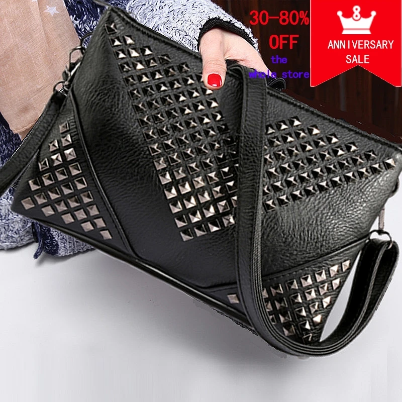 Женские сумки через плечо с заклепками кожаные сумки|women shoulder bag|crossbody bags for womenclutch
