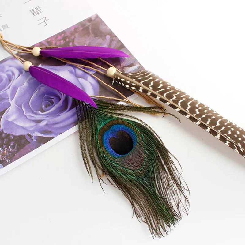 1 шт. индийская Женская повязка на голову с павлиньими перьями бохо для волос