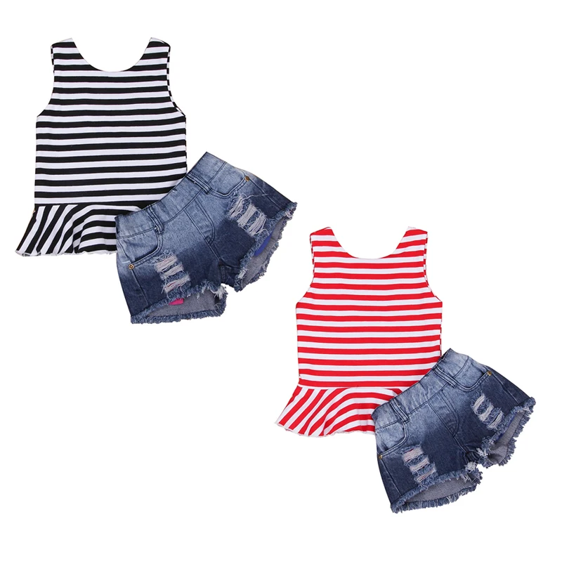 2 шт. детский джинсовый комплект из жилета и рваных шортов|children set|kids girl clothesfashion