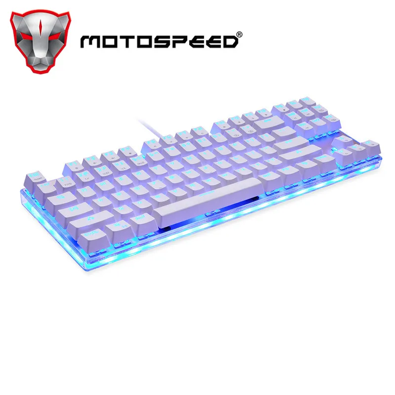 Motospeed K87S ABS USB2.0 Проводная Механическая клавиатура с RGB подсветкой синий переключатель для компьютерных игр и связывания белый 1,8 mCable