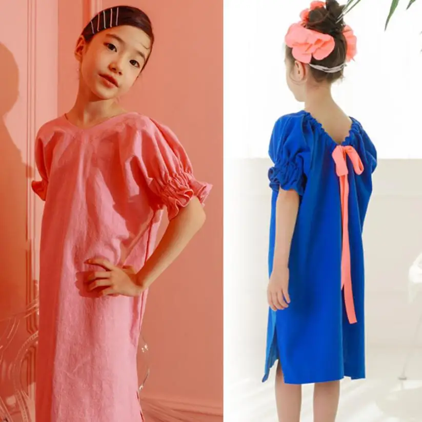 Girls dress summer new Korean version loose for children clothes kids v-neck 100% cotton teens 4-16Y ws470 | Детская одежда и