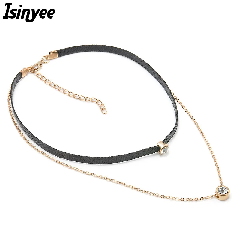 ISINYEE 2017 Новый черный бархатный кожаный чокер ожерелье для женщин Золотая цепочка