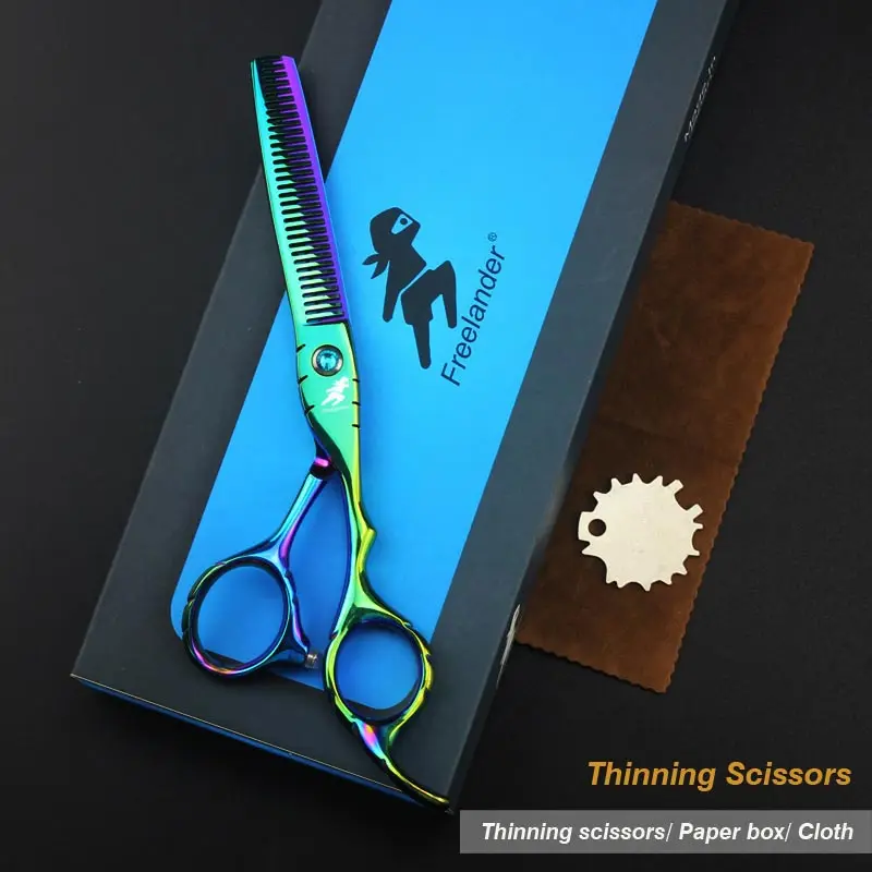 Thinning Scissors 6 дюймовые зеленые ножницы для стрижки волос, профессиональные ножницы для стрижки волос, бритва и чехол для расчески - Цвет: Thinning Scissors
