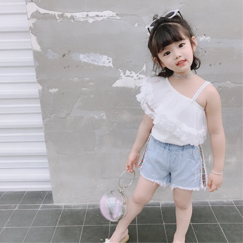 Милые сетчатые футболки с открытыми плечами и цветочным рисунком для девочек