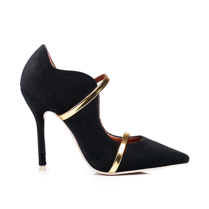 Женские бархатные туфли на тонком каблуке 10 см с острым носком|strap shoes|thin heelswomen pumps