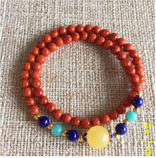 Натуральный неоптимизированный Южно-красный многорядный браслет с двумя