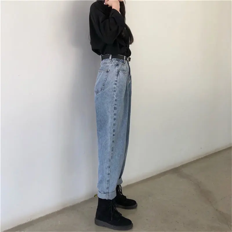Alien Kitty Female BF Style Denim Loose Women Fashion New Autumn Summer High Waist Jeans Stylish Simple Solid Plus Harem Pants | Женская