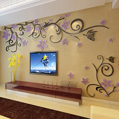 New arrival Flower butterfly 3d Acrylic Crystal wall stickers TV sofa wall DIY decor Mural Home decor
