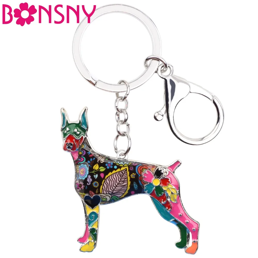 Брелок для ключей Bonsny эмалированный сплав собака добермана Ювелирное кольцо