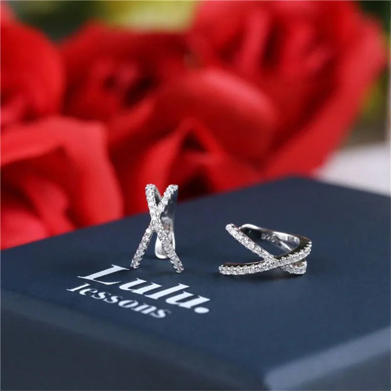silver Модные маленькие женские серьги-каффы с крестиком, женские серьги-каффы на клипсах, микро серьги с фианитами, женские серьги - Окраска металла: silver