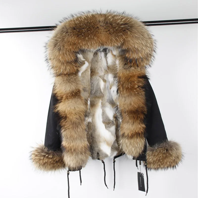 Short Rabbit fur Новинка, зимняя женская меховая парка, натуральный красный Лисий мех, с капюшоном, длинное пальто, настоящая кроличья подкладка, повседневная женская теплая парка, акция - Цвет: Short Rabbit fur