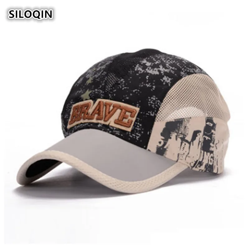 

SILOQIN Summer Older Boy New Trend Quick-drying Baseball Caps Color Matching Letters Adjustable Breathable Visor Snapback Cap