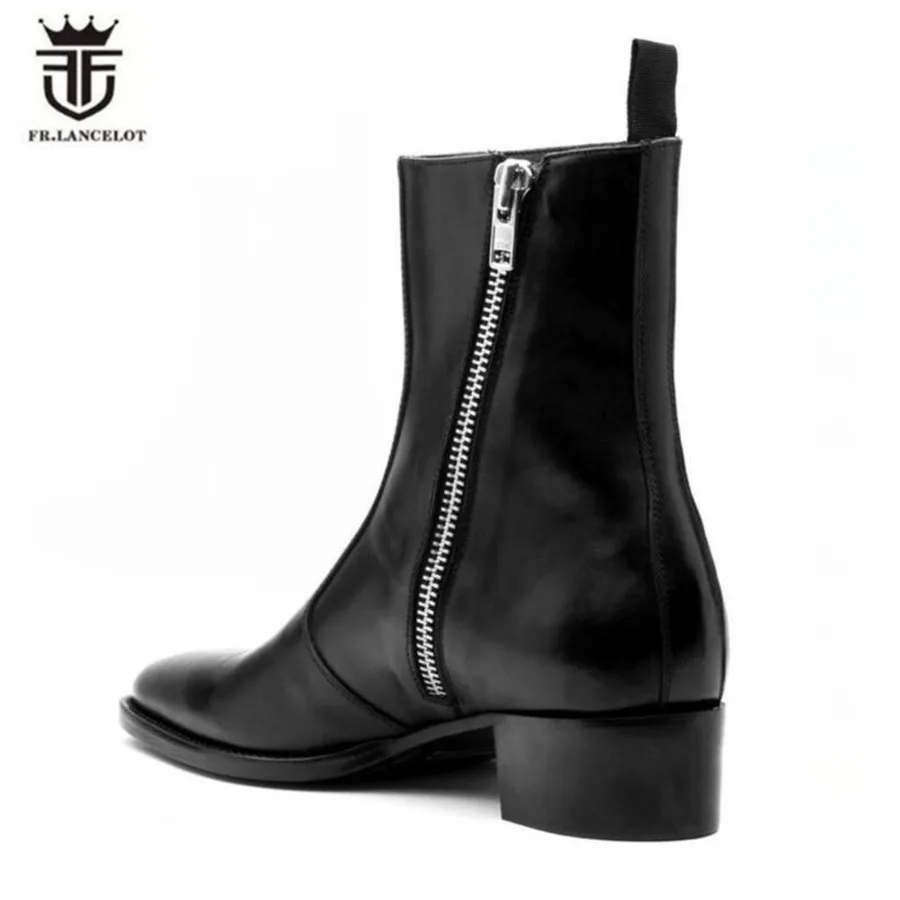 Мужские ботинки из натуральной кожи на высокой танкетке с боковой