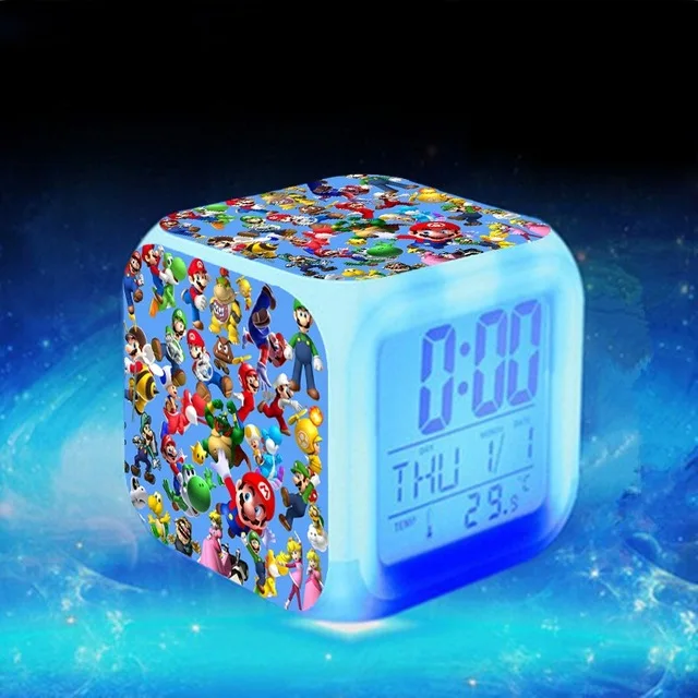 Серебристый Супер Марио светодиодный Будильник reloj despertador Luigi часы Mario электронные настольные часы KLOK Сенсорное освещение часы Saat - Цвет: Серебристый