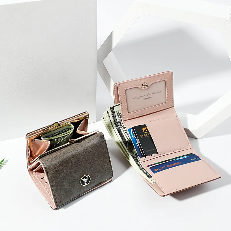 Отделение для монет Женский кошелек на молнии с отделением карт ретро из вощеной