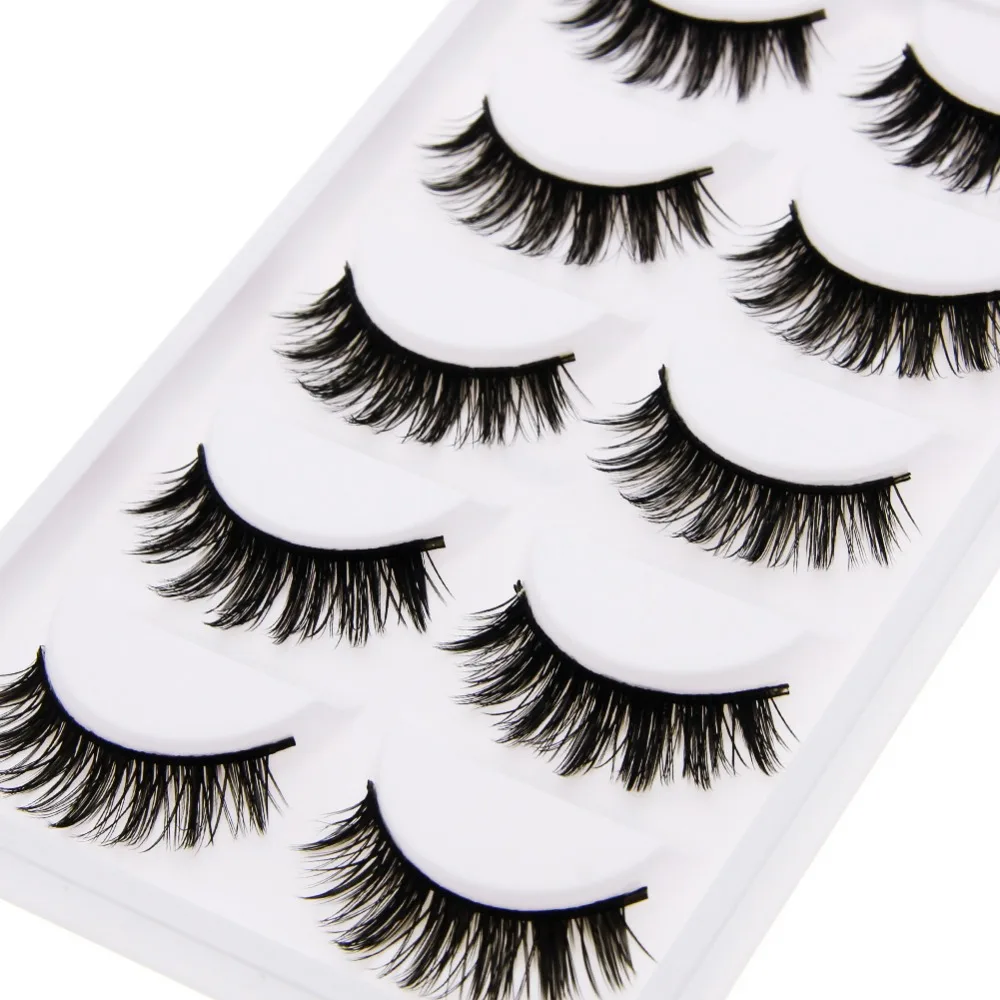 5 пар накладных ресниц натуральные черные длинные перекрещивающиеся густые