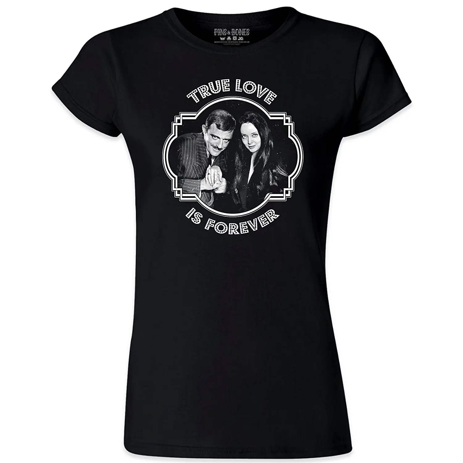 Черный True Love Is Forever/семейная футболка с надписью «Morticia Gomez Addams» г. Брендовая одежда футболка в стиле Харадзюку новинка, хлопок - Цвет: Черный