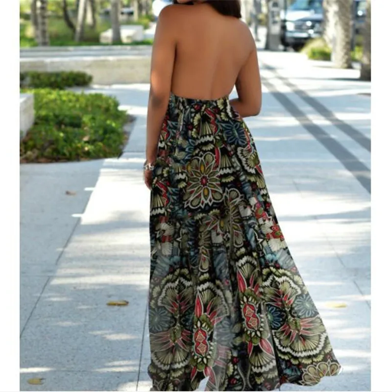 2019 женское платье модное Бохо цветочное Длинное Макси без рукавов вечерние