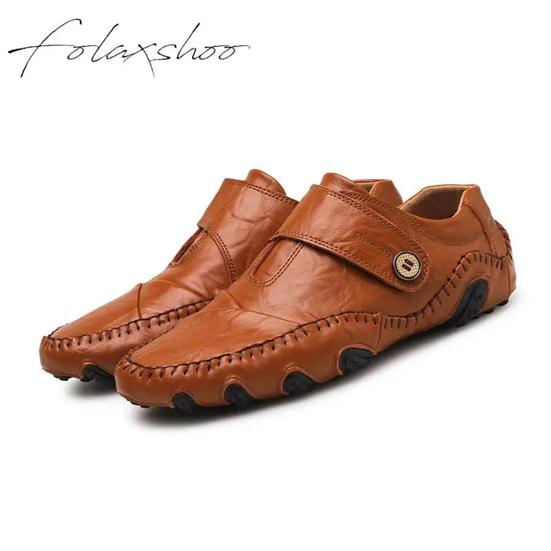Folaxshoo Genuine Leather Rubber Loafers Slip-on Mens Shoes Casual Men Breathable Slip On 47 | Обувь