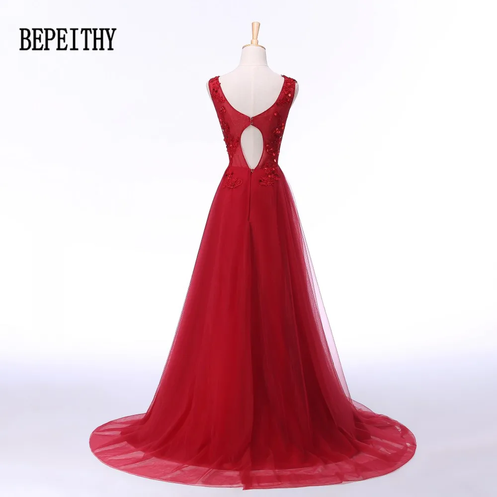 BEPEITHY Vestidos De Festa New Arrival Scoop Lace Appliques Long Red Evening Dress Romantic Formal Dresses 2022 Custom Made | Свадьбы и