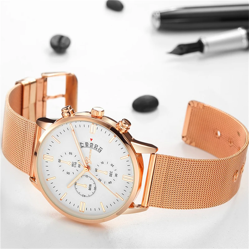 Waterproof Alloy Multifunction Business Watch Calendar Three Eyes Clock Full Steel Quartz Wristwatches Automatic for Men | Наручные часы